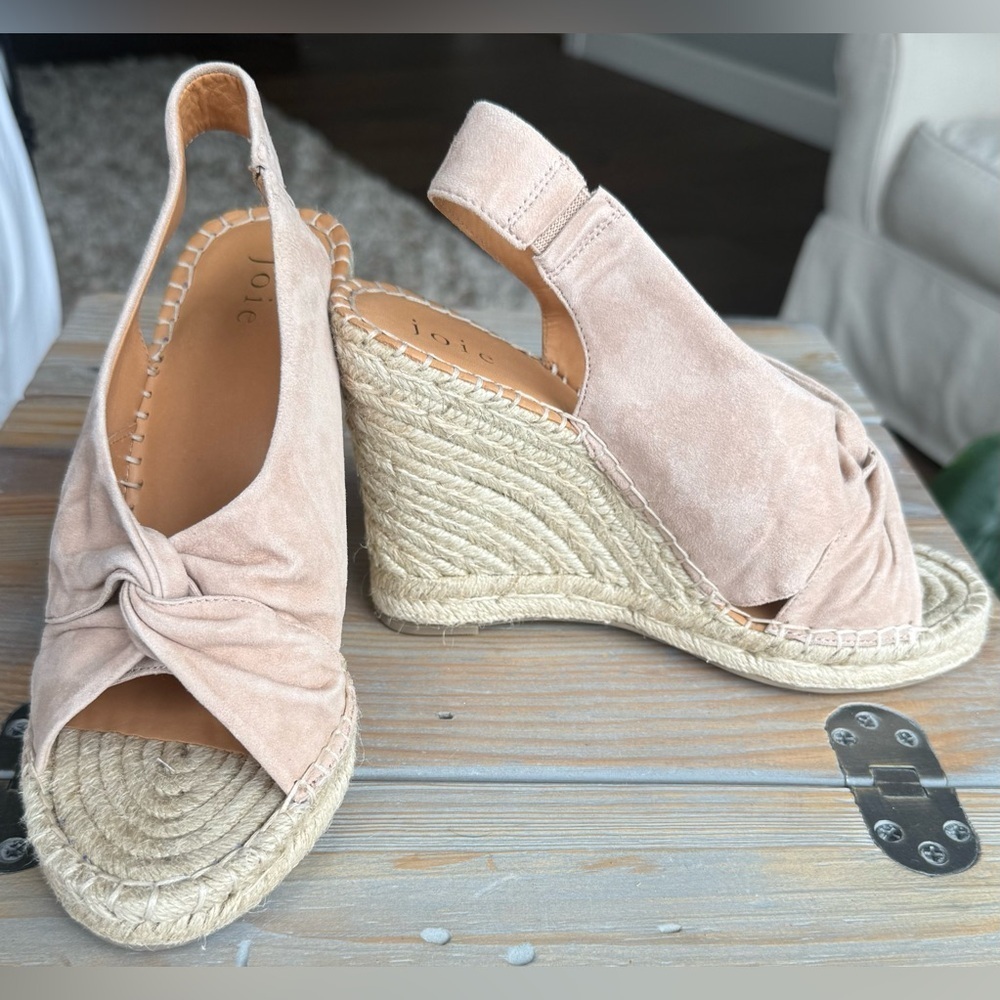 Joie SIZE 37 Nude Pink Suede Women's Slingback Espadrille Platform Wedge Sandals - Picture 4 of 12